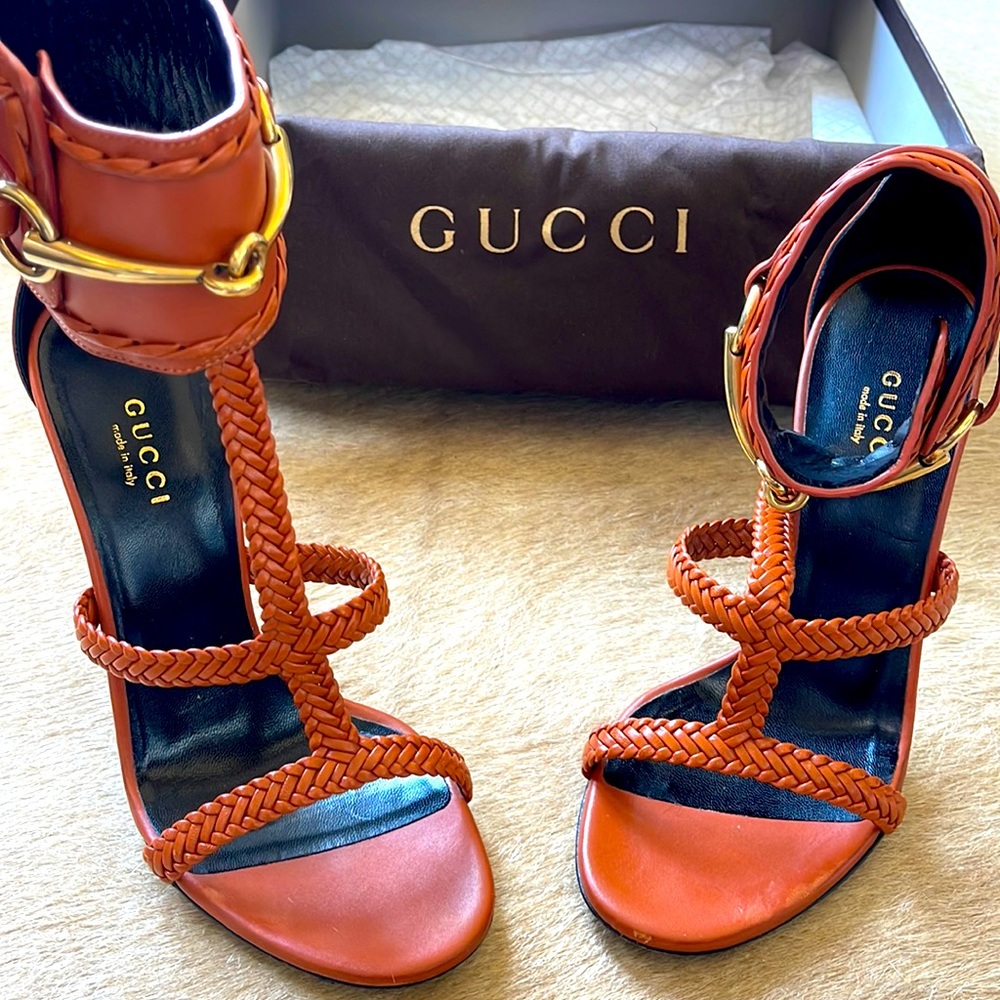 Gucci Malaga Heels Lifford Bitt Orange Size 36.5